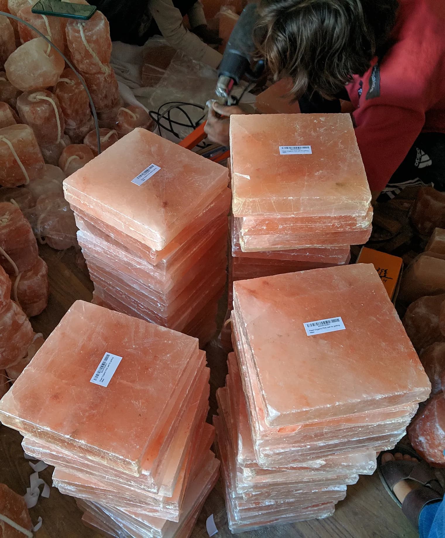 Natural salt lamps packed for Amazon USA