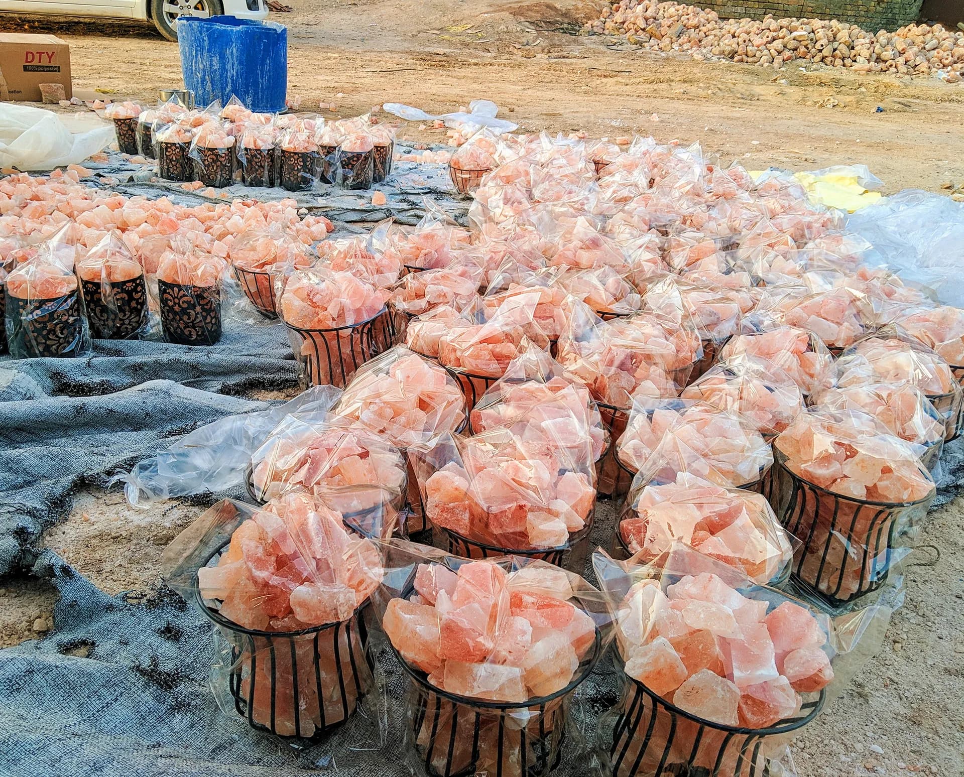 Mixed Himalayan salt crafts packed for UK export